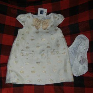Janie and Jack Gold Sparkle HEART Dress Set 6-12 Mo Valentine's Day NWT